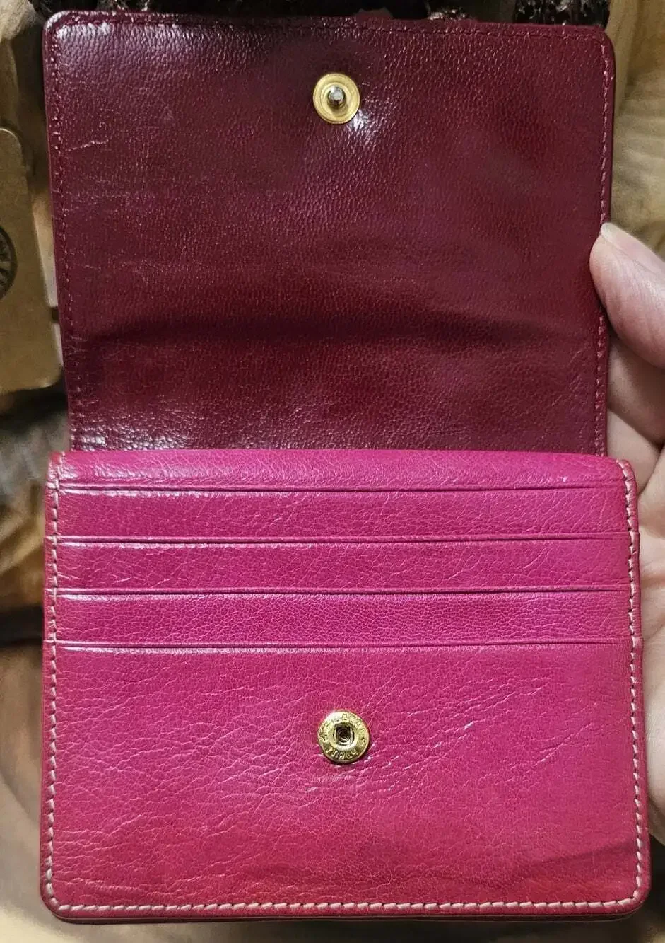 TUSK Colorblock Leather Snap Bifold Compact Wallet Keychain Minimalist RARE